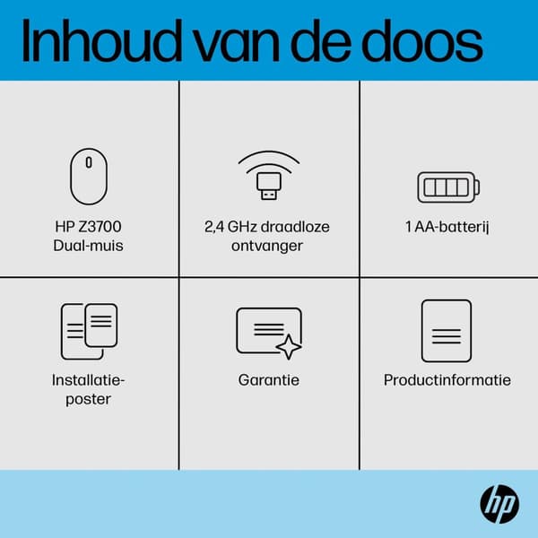 HP Z3700 - Mus - optisk - 3 knapper - trådløs - 2,4 GHz, Bluetooth 5.0 - trådløs modtager (USB) - sort (758A8AA#ABB) Sort