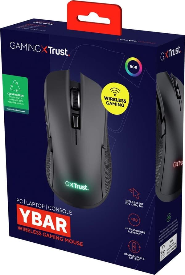 Trust GXT 923 YBAR höger mus RF trådlös optisk 7200 DPI (24888)