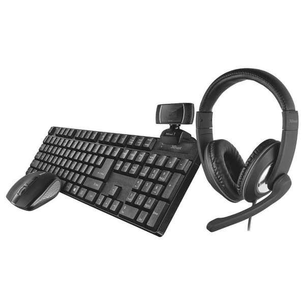 Trust Sisään Pack 4 1 Näppäimistö+hiiri+verkkokamera+kuulokkeet Musta Spanish QWERTY musta