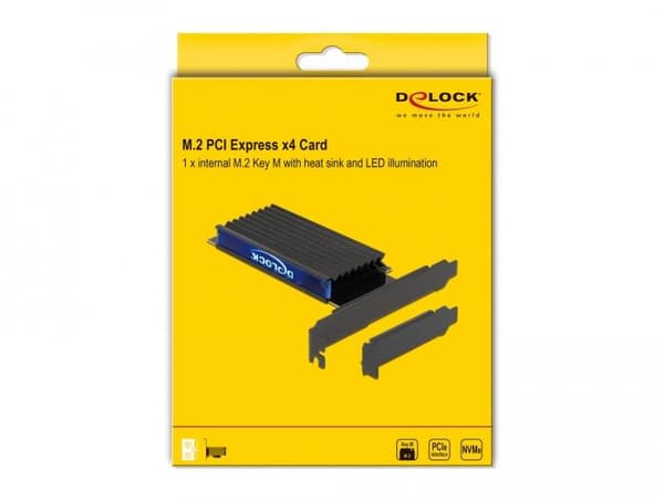 Delock PCI Express x4 Card to 1 x internal NVMe M.2 Key M with heat sink and RGB LED illumination - Low Profile Form Factor