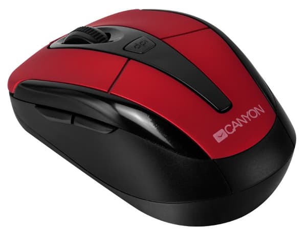 CANYON MSO-W6, 2.4GHz wireless optical mouse with 6 buttons, DPI 800/1200/1600, Red, 92*55*35mm, 0.054kg Svart, Röd