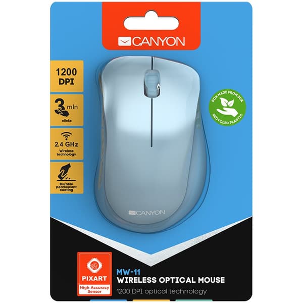 CANYON MW-11, 2.4 GHz  Wireless mouse ,with 3 buttons, DPI 1200, Battery:AAA*2pcs  ,Blue67*109*38mm 0.063kg
