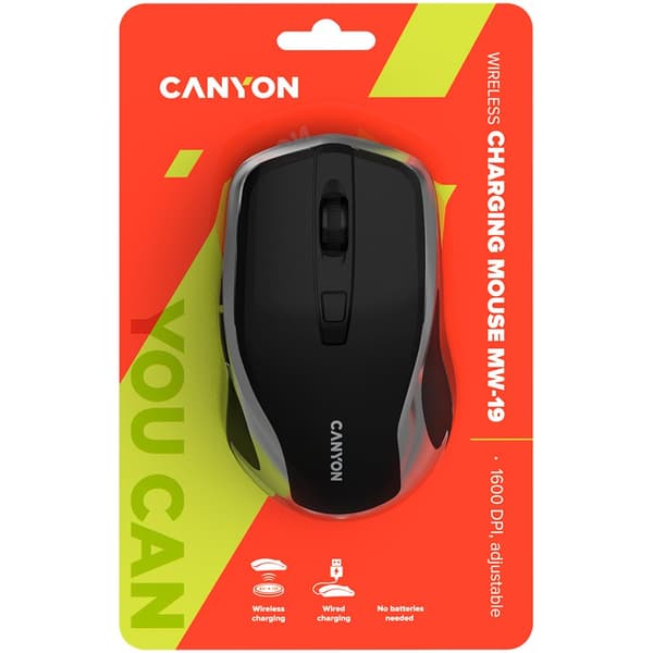 CANYON MW-19, 2.4GHz Wireless Rechargeable Mouse with Pixart sensor, 6keys, Silent switch for right/left keys,Add NTCDPI: 800/1200/1600, Max. usage 50