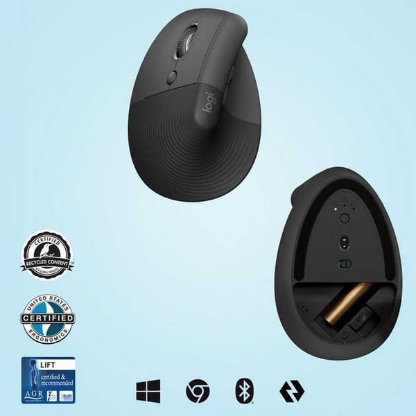Logitech Vasen Langaton Ergonominen Hiiri Lift Musta