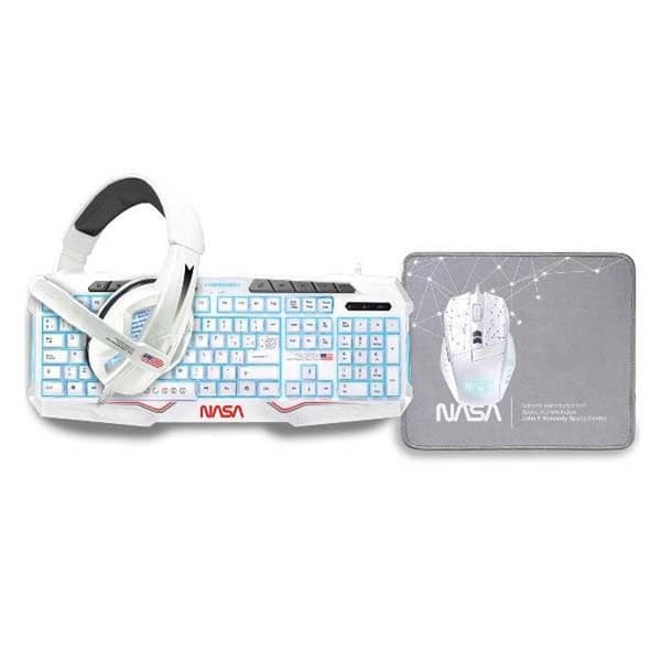 Nasa Gaming Kit Tangentbord Mus Hörlurar Nasa-andromeda4in1-w Vit