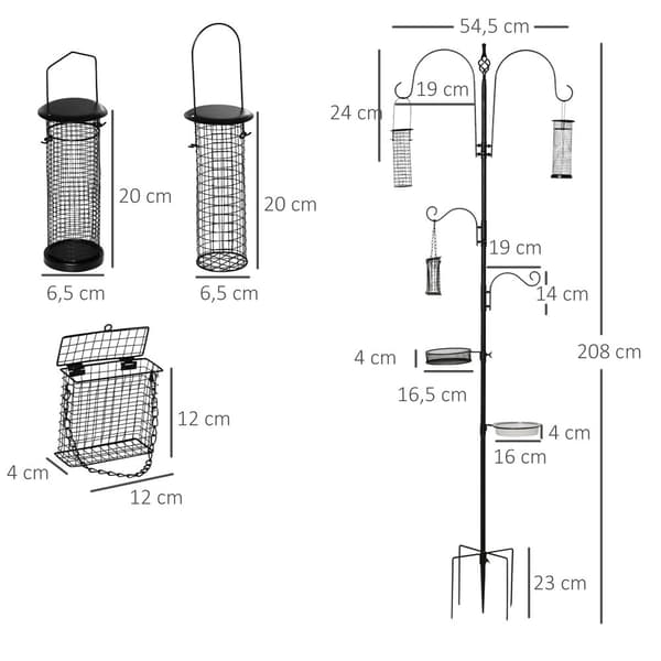 Fågelmatningsstation Set, 54.5x54.5x208 cm, Svart