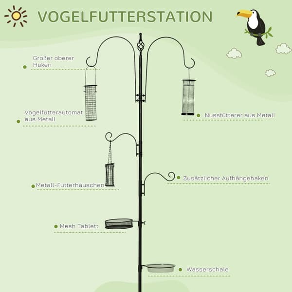 Fågelmatningsstation Set, 54.5x54.5x208 cm, Svart