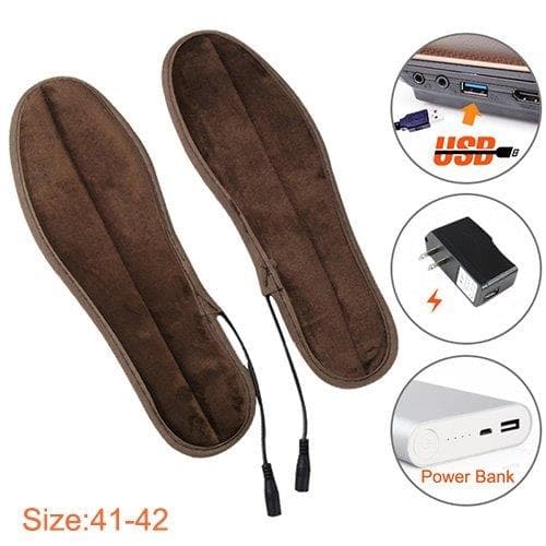 Lämmittävät pohjalliset / sähkölämmitteiset kenkäpohjat USB-liitännällä - Koot 41-42