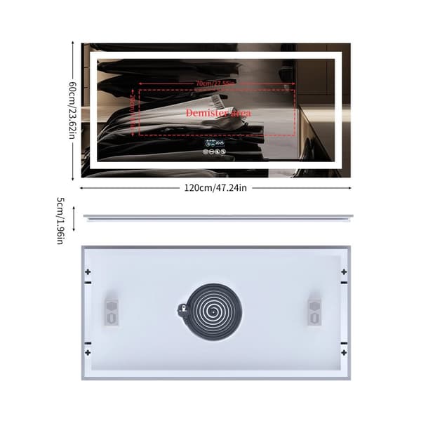 LUVODI LED Badeværelsesspejl, Bluetooth Højttaler, Smarte Skærmfunktioner,120x60 cm (48x24 tommer)