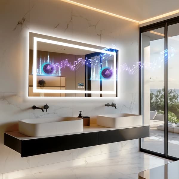 LED Badeværelsesspejl, Bluetooth Højttaler, Dæmpbart Lys,40x24 tommer