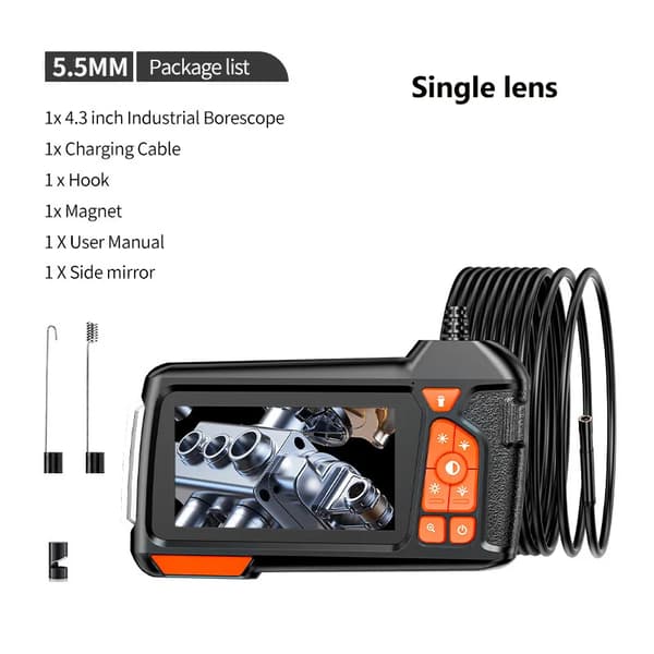 Inspektionskamera, 5,5 mm diameter, 4,3 tommer skærm, IP67 vandtæt,5.5MM Enkelt linse, 5m