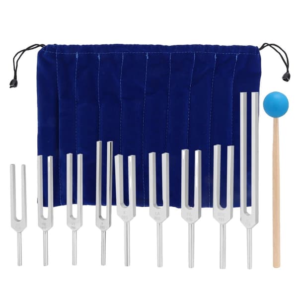 Tuning Fork Sæt, 9 Frekvenser til Lydhealing, Inkluderer Slagstok og Opbevaringspose,A