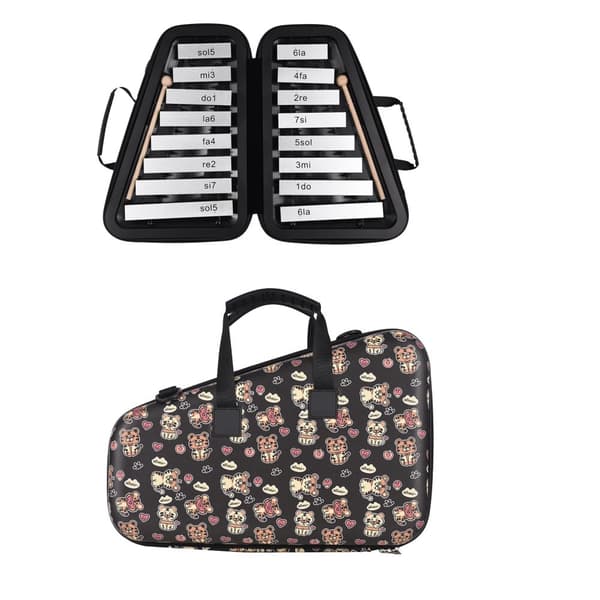 16-Tastet Glockenspiel, Aluminiumpladekonstruktion, inkluderer taske og mallets,Sort