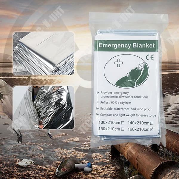 TD® Thermal filt 210*160CM bärbar utomhus termofilt dubbelsidig silver nödfilt