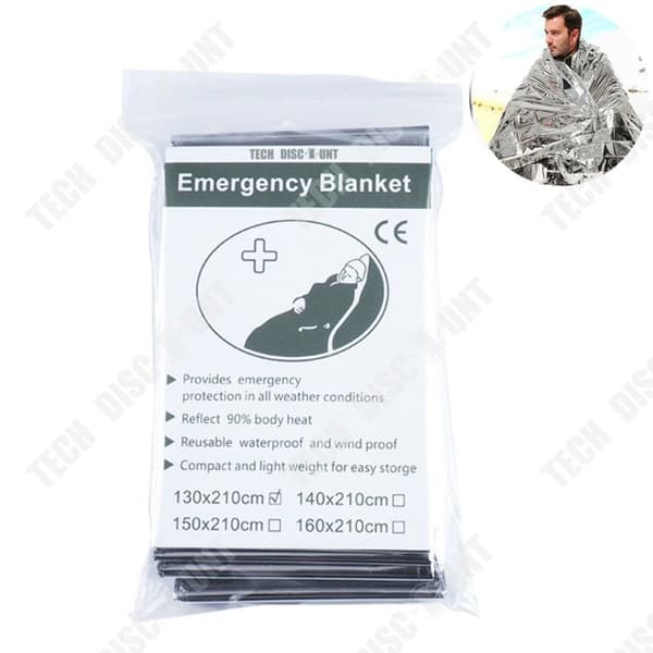 TD® Thermal filt 210*130CM multifunktionell utomhus termisk filt dubbelsidig silver nödfilt