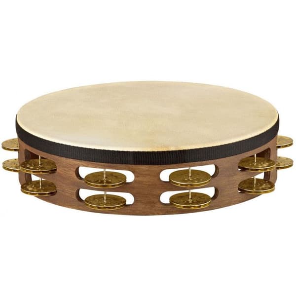 Meinl Tamburin med mässingsklockor, 2 rader, trä och getskinn, brun, 25 cm - TAH2V-WB