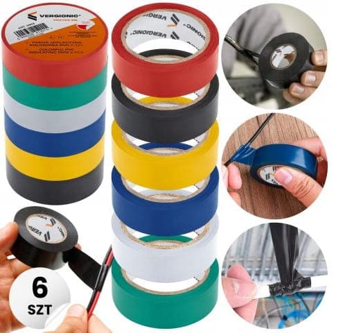 Kabelisoleringstape farvet PVC 6 stk. fleksibel 17 mm