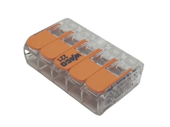 Lynkobling med vippegreb 5x0,2-4,0mm2 transparent Wago 1 stk.
