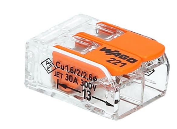 Lynkobling med vippearm 2x0,5-6,0mm2 transparent Wago 221-612 1 stk.
