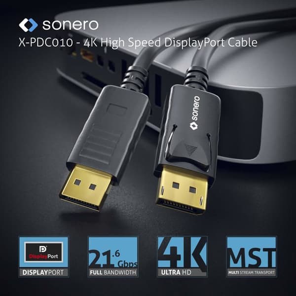 Sonero - X-PDC010-020 - [Ny] 2m DisplayPort-kabel 1.2, DisplayPort till DisplayPort-kabel, 4K 60 Hz, 2K 144Hz, svart