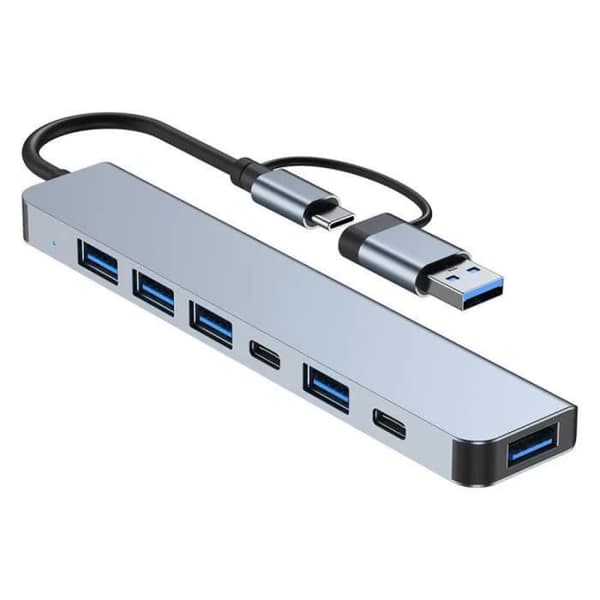 USB C-hubb, 1 port USB 3.0, 3 portar USB 2.0, PD 5W, med USB-C datadelare USB Bärbar för MacBook Pro/Air m.m., Grå