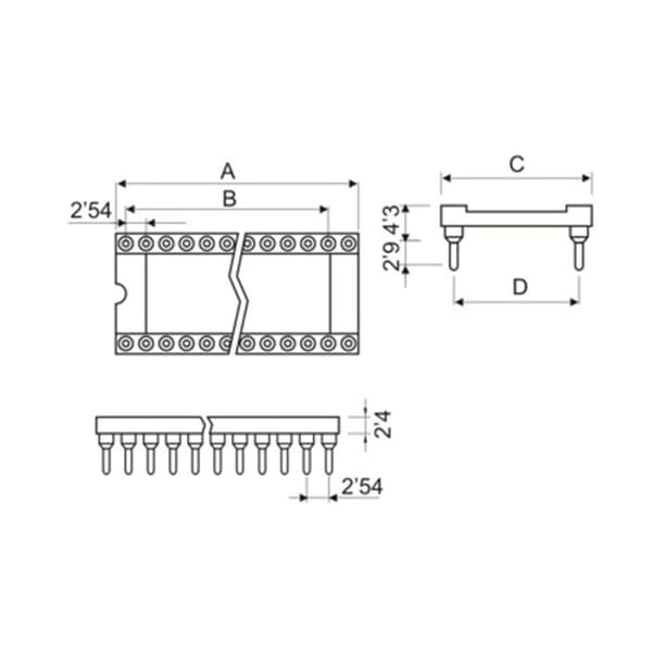 Paket med 30 integrerade kretskontakter som är precisionsbearbetade med 16 kontakter från Electro Dh 18.905/16 84305