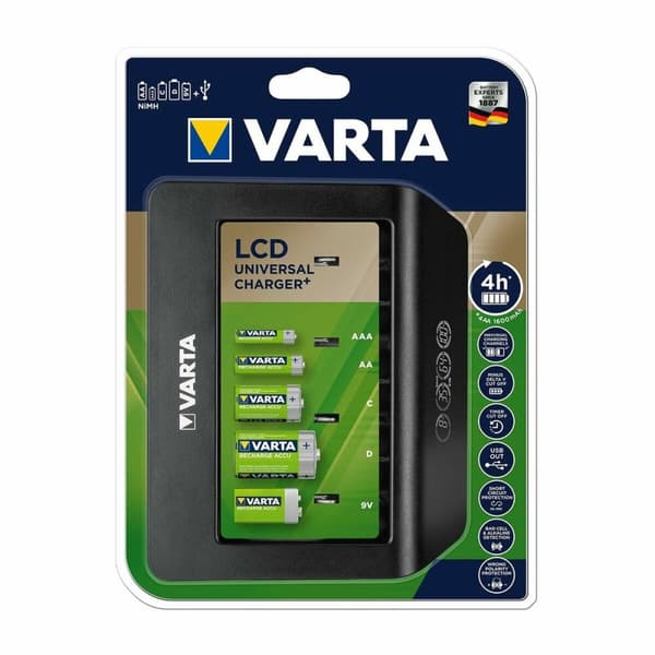Batteroplader Varta LCD Universal Charger+ Type C Type D 1600 mAh 100-240 V Sort