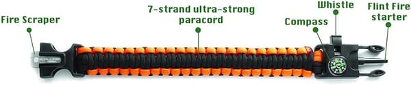[2-PACK] Överlevnadsarmband Paracord l kompass, visselpipa, flintbrandstartare