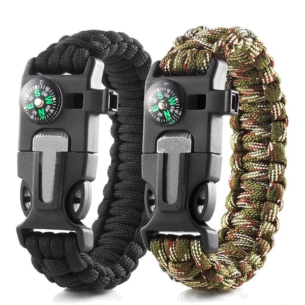 [2-PACK] Överlevnadsarmband Paracord l kompass, visselpipa, flintbrandstartare