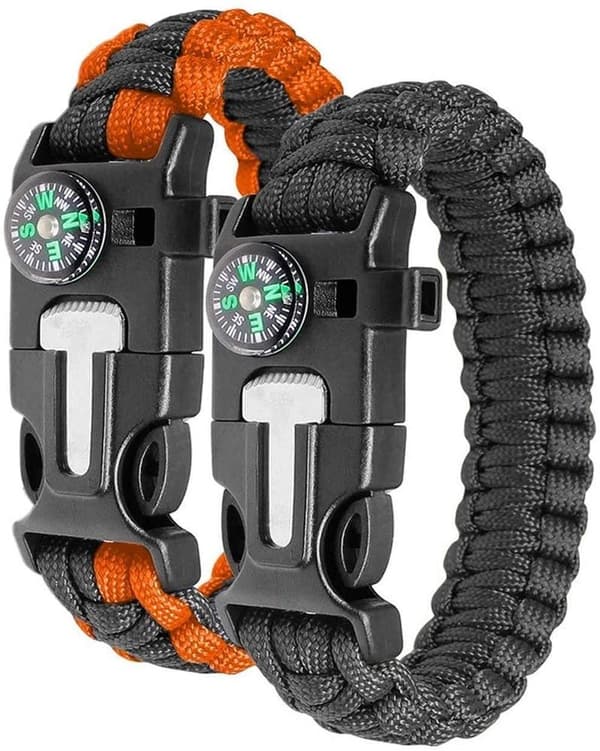 [2-PACK] Överlevnadsarmband Paracord l kompass, visselpipa, flintbrandstartare
