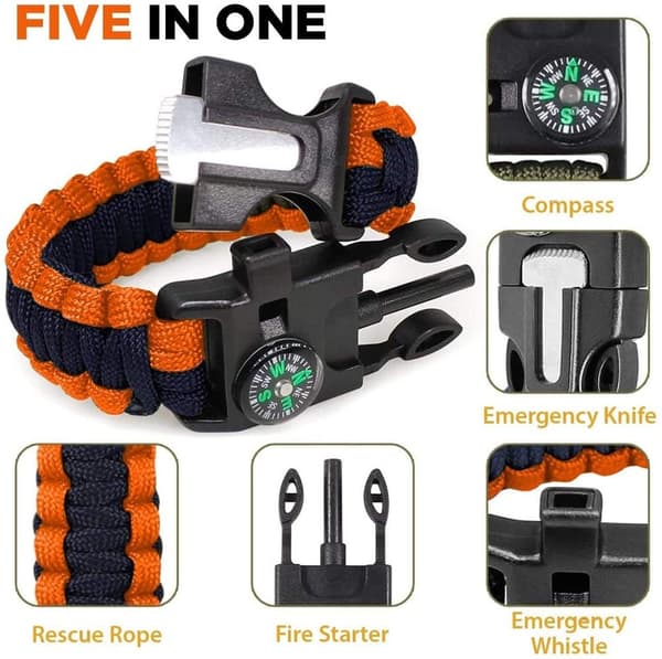 [2-PACK] Överlevnadsarmband Paracord l kompass, visselpipa, flintbrandstartare