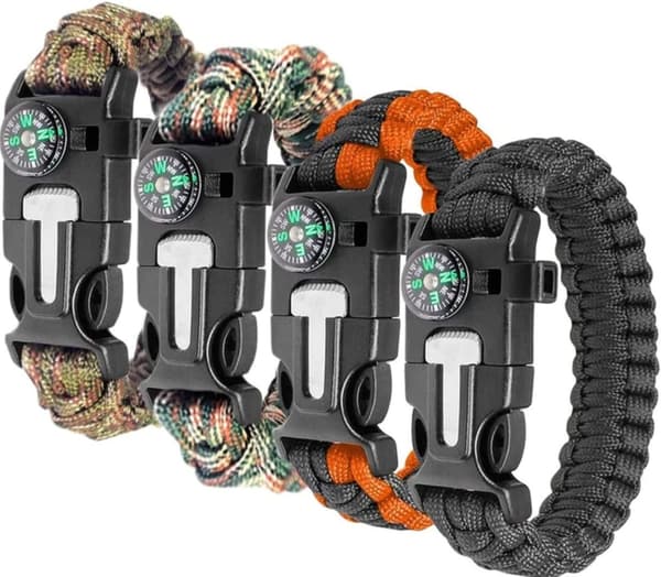 [2-PACK] Överlevnadsarmband Paracord l kompass, visselpipa, flintbrandstartare