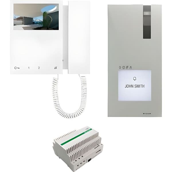 Comelit 2-tråds videointercom kit - Quadra 4893 - Mini 6701W färgmonitor - Night vision - Vit