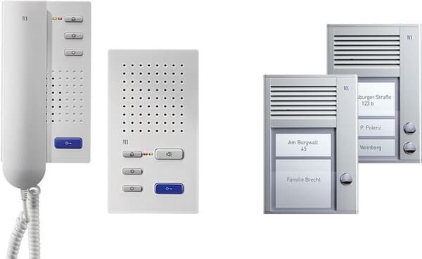 TCS home: pack audio, overflademonteret, to-familiehus, PSC2120-0000 bestående af audio udendørs station serie PAK 2 knapper AP, 2x audio komfort dørt