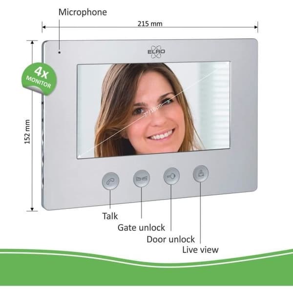 ELRO DV477W4 4-familjs videodörrintercom - 7 tum - 16 ringsignaler - Grå