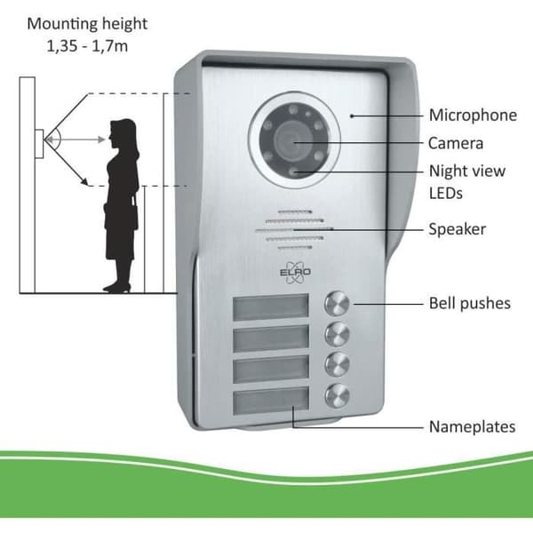 ELRO DV477W4 4-familjs videodörrintercom - 7 tum - 16 ringsignaler - Grå