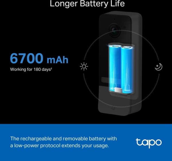 TP-Link Tapo D230S1 - Akkukäyttöinen video-ovikello - langaton ovikellosarja - sisältää keskittimen - 2K 5MP