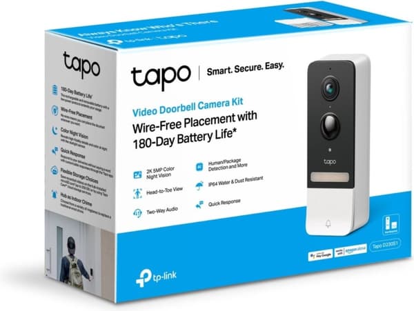 TP-Link Tapo D230S1 - Akkukäyttöinen video-ovikello - langaton ovikellosarja - sisältää keskittimen - 2K 5MP
