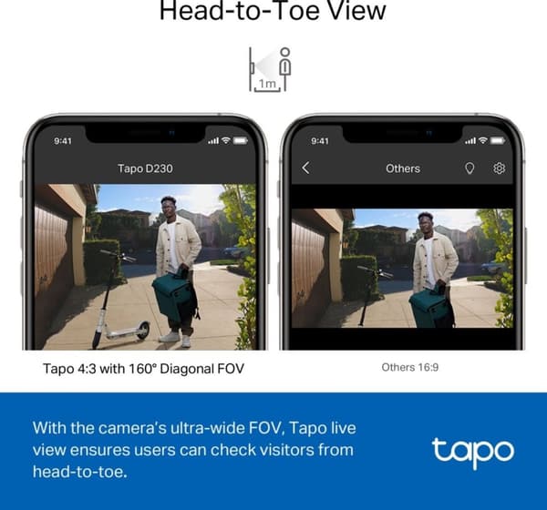 TP-Link Tapo D230S1 - Akkukäyttöinen video-ovikello - langaton ovikellosarja - sisältää keskittimen - 2K 5MP