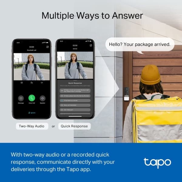 TP-Link Tapo D230S1 - Akkukäyttöinen video-ovikello - langaton ovikellosarja - sisältää keskittimen - 2K 5MP