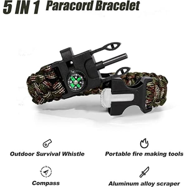 Överlevnadsarmband Paracord l Kompass , Visselpipa , Flintbrandstartare