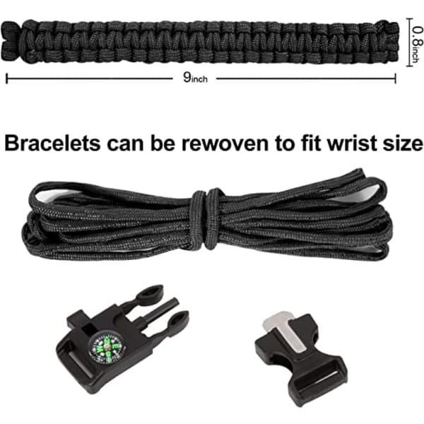 Överlevnadsarmband Paracord l Kompass , Visselpipa , Flintbrandstartare - Svart
