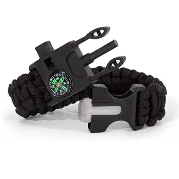 Överlevnadsarmband Paracord l Kompass , Visselpipa , Flintbrandstartare - Svart