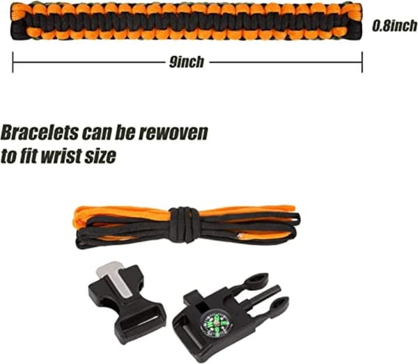 Överlevnadsarmband Paracord l Kompass , Visselpipa , Flintbrandstartare - Orange