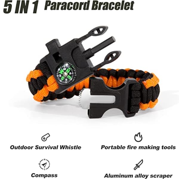 Överlevnadsarmband Paracord l Kompass , Visselpipa , Flintbrandstartare - Orange
