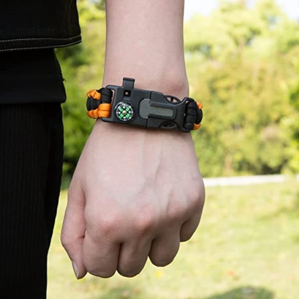 Överlevnadsarmband Paracord l Kompass , Visselpipa , Flintbrandstartare - Orange