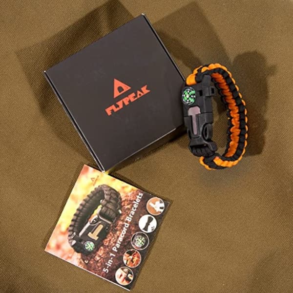 Överlevnadsarmband Paracord l Kompass , Visselpipa , Flintbrandstartare - Orange