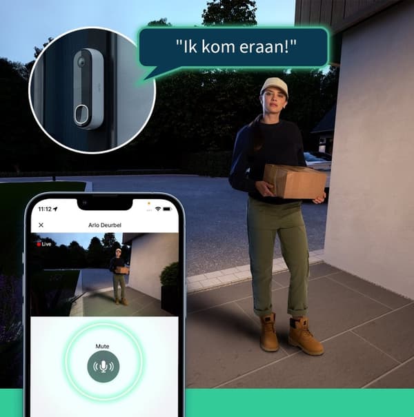 Arlo 2K trådlös videodörr med kamera, 1 dörr, vit