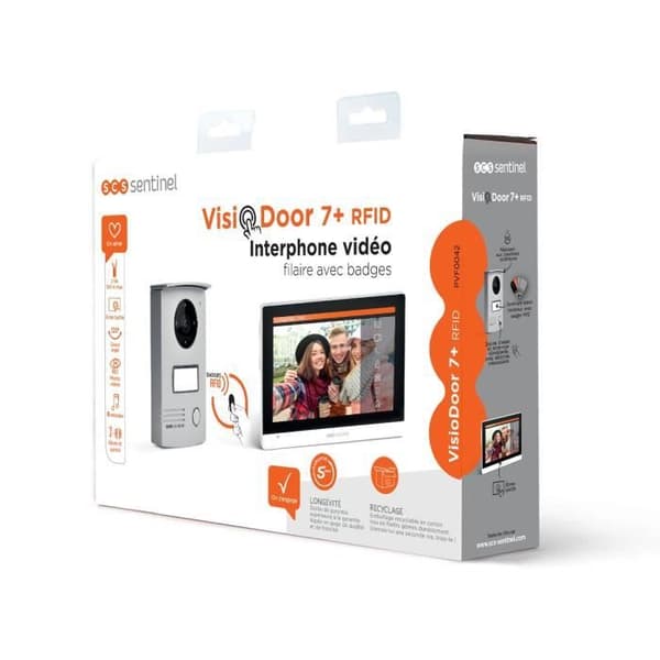 Kabelansluten videointercom med SCS SENTINEL VisioDoor 7+ RFID-märken - 7" pekskärm - mörkerseende - 5 års garanti
