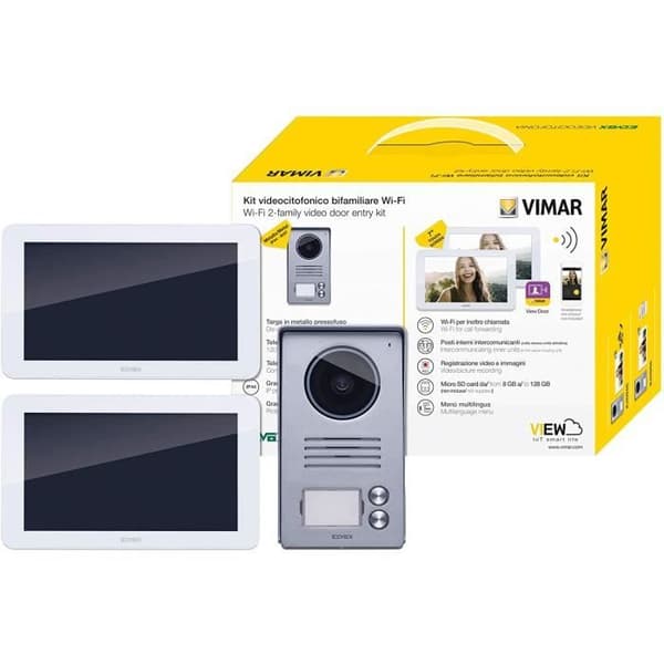 VIMAR Smart tvåfamiljs videointercom-kit med 2 handsfree-pekskärmar, 2-knapps audio-videoplatta